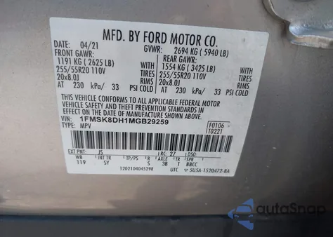 2021 Ford Explorer Xlt z USA, uszkodzony, nr VIN 1FMSK8DH1MGB29259